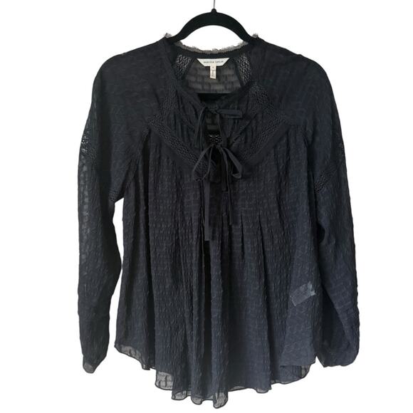 Rebecca Taylor Women's Black Silk Cotton Sheer Long Sleeve Blouse Size 4 - Picture 1 of 4
